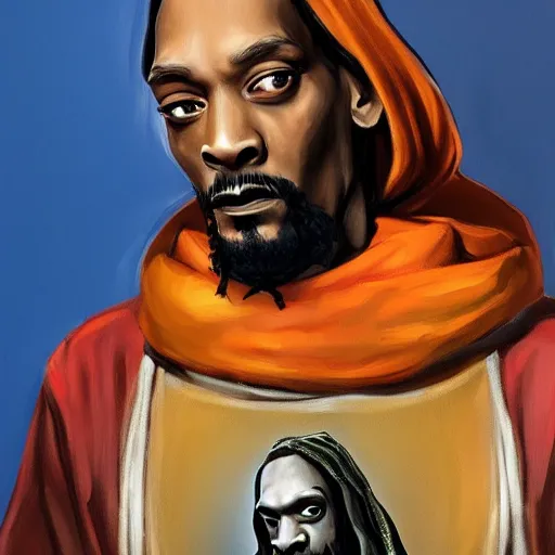 Image similar to Painting of Snoop dog in armor standing in front of a castle in style of Charlie Bowater