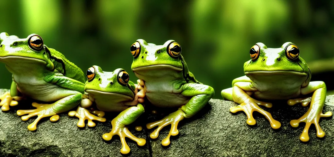 Image similar to frogs as the main characters in the 2 0 0 1 lord of the rings, cinematic still, action shot, 8 k hdr