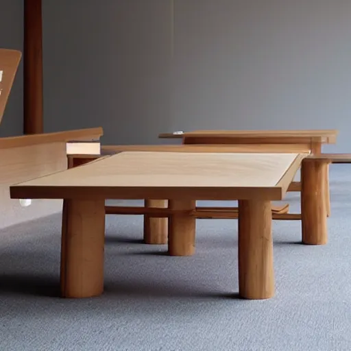 Image similar to wooden furniture designed by tadao ando for the tea drinking ceremony