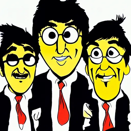 Image similar to The Beatles as a Dr. Seuss cartoon, album cover