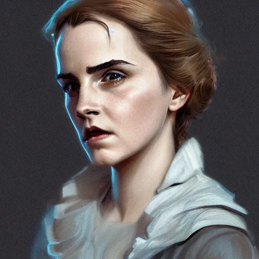 Image similar to Elderly Emma Watson, portrait by Cedric Peyravernay, highly detailed, excellent composition, cinematic concept art, dramatic lighting, trending on ArtStation