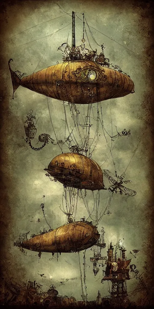 Image similar to a vintage steampunk airship by alexander jansson