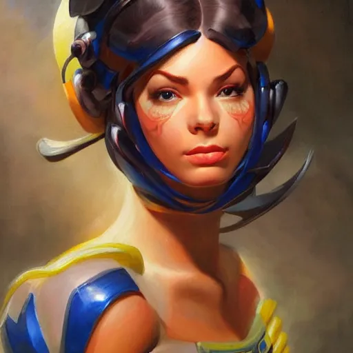 Image similar to detailed portrait symettra from overwatch pokemon intricate, hyper detailed, realistic, oil painting, by julie bell, frank frazetta, cinematic lighting