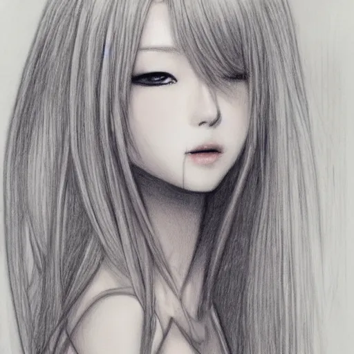 Image similar to a drawing of a woman looks like lalisa manoban with long white hair, a character portrait by yoshitaka amano, featured on pixiv, fantasy art, official art, androgynous, anime