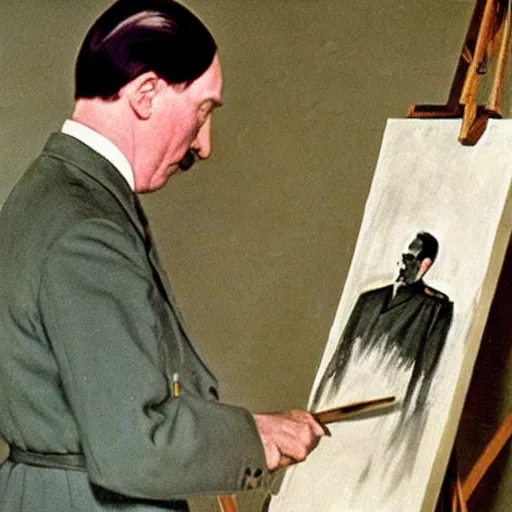 Image similar to hitler painting a beautiful picture of himself