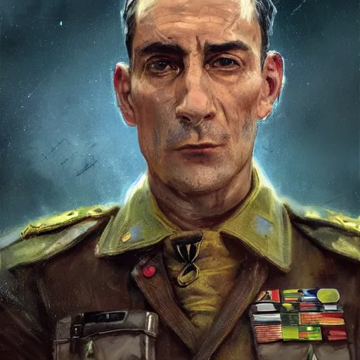 Image similar to portrait of captain manuel fraga iribarne, colourised, face portrait, epic, tragic, military art, fantasy, dieselpunk, hd shot, digital portrait, beautiful, artstation, comic style, by artgerm, guy denning, jakub rozalski, magali villeneuve and charlie bowater