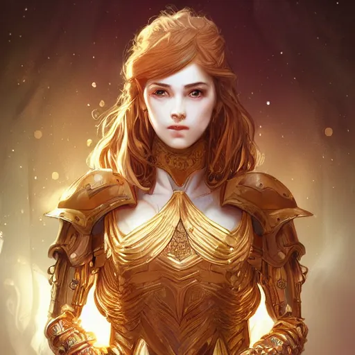 Prompt: portrait knights of Zodiac girl, golden and copper armor, sci-fi, fantasy, intricate, very very beautiful, elegant, highly detailed, digital painting, artstation, concept art, smooth, sharp focus, illustration, art by artgerm and WLOP and alphonse mucha