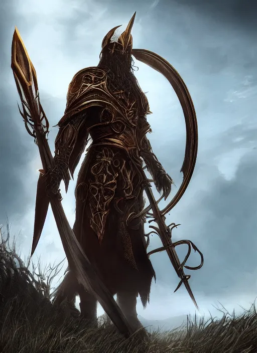 Image similar to scythe wielder, ultra detailed fantasy, elden ring, realistic, dnd character portrait, full body, dnd, rpg, lotr game design fanart by concept art, behance hd, artstation, deviantart, global illumination radiating a glowing aura global illumination ray tracing hdr render in unreal engine 5