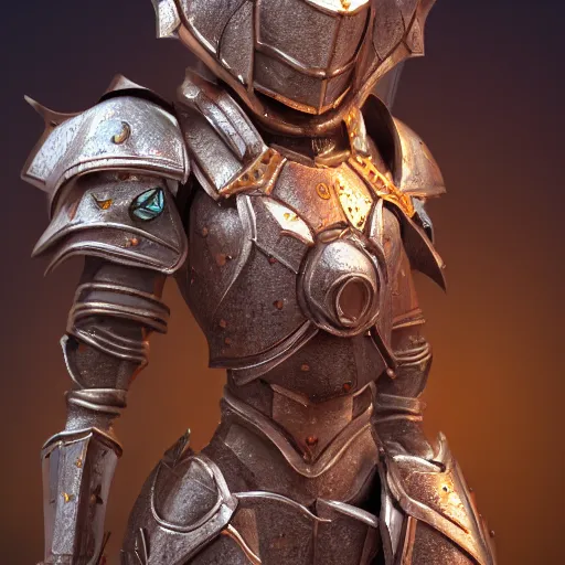 Image similar to A poppet paladin, trending on artstation, highly detailed, 8k, beautiful, dynamic lighting, detailed face, ornate armor, crochet skin