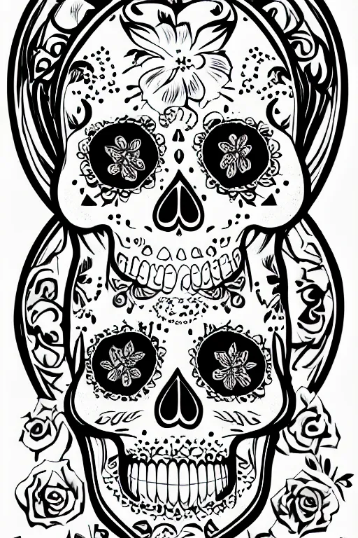 Prompt: illustration of a sugar skull day of the dead girl, art by nick sullo