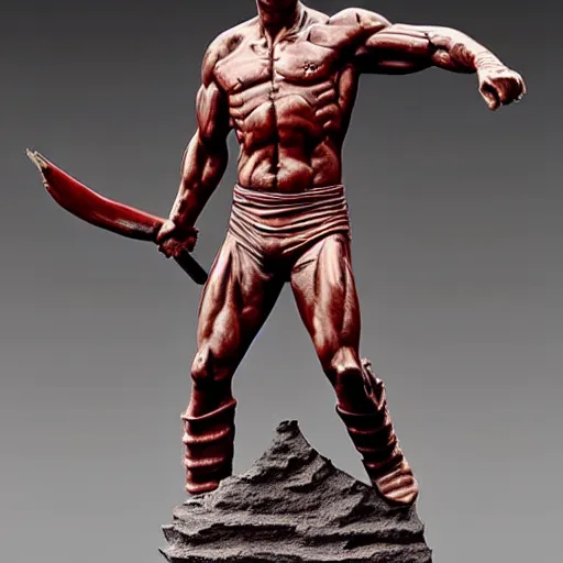 Image similar to museum stallone rambo prince statue monument made from porcelain brush face hand painted with iron red dragons full - length very very detailed intricate symmetrical well proportioned balanced