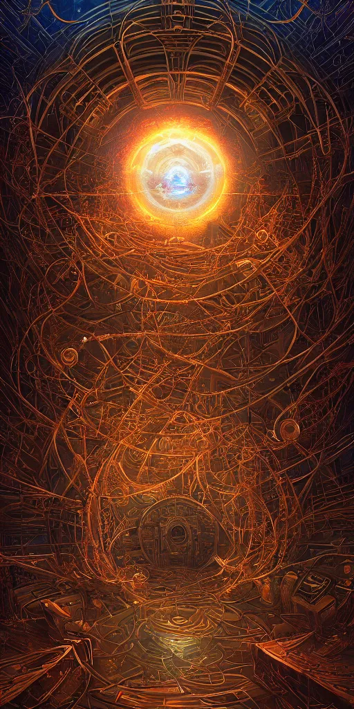 Prompt: a centered realistic render of a post apocalyptic portal surrounded by glowing fractal s and sacred geometry, by beeple, by donato giancola