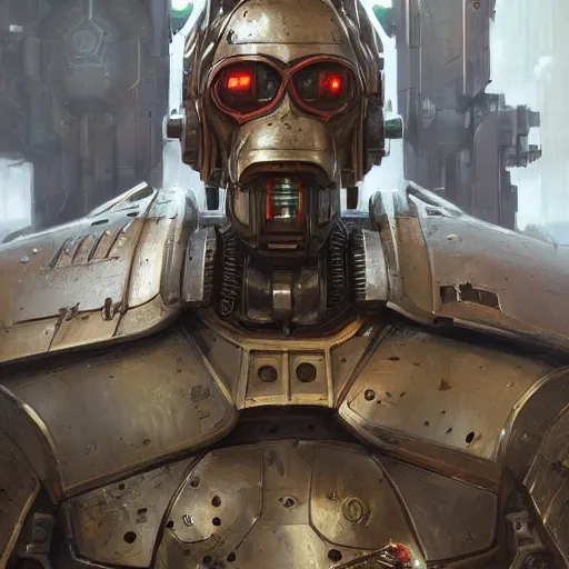 Image similar to wearing warhammer 4 0 0 0 0 emperor armor realistic anthropomorphic bill gates scifi cyberpunk, visible face and full body portrait art by donato giancola and greg rutkowski, vintage retro scifi, realistic face, digital art, trending on artstation, symmetry