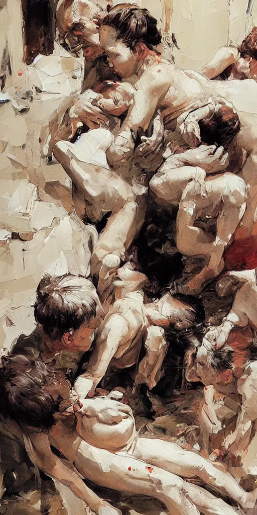 Image similar to oil painting scene from childbirth by kim jung gi