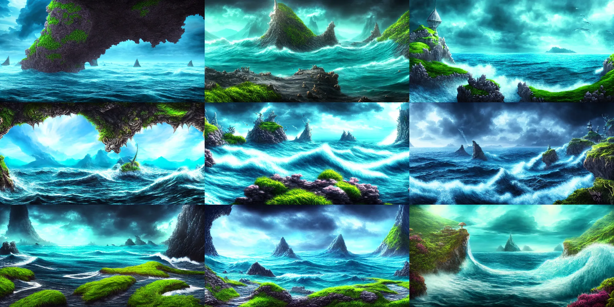 Prompt: fantasy ocean landscape, ultra realistic, wide angle, intricate details, sharp focus, highly detailed