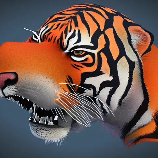 Image similar to polygonal fractal tiger, highest quality and details setting, concept art, 3d render, trending on artstation