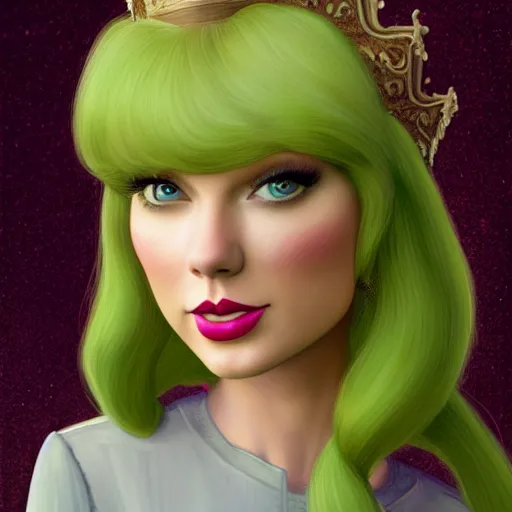 Image similar to portrait of Taylor Swift as Princess Fiona in Shrek 2001. HD, 4K. intricate abstract. intricate artwork. by wlop, beeple, dan mumford. trending on artstation, greg rutkowski very coherent symmetrical artwork. cinematic, hyper realism, high detail, octane render, 8k