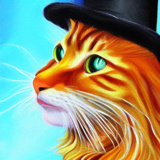 Image similar to Portrait Oil Painting, Ginger Ginger Ginger Maine-Coon with a white white white beard wearing a sombrero sombrero sombrero sombrero