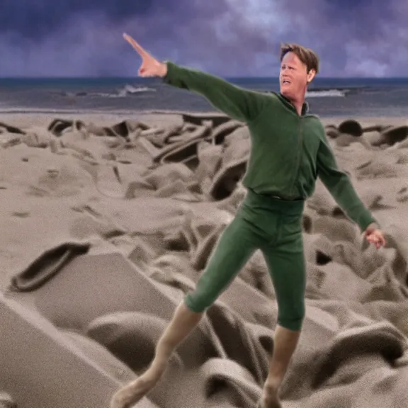 Image similar to photo realistic image of Matthew Lillard as ultra instinct shaggy, storming the beaches of Normandy in 1944, HD, Hollywood cinema, Christopher Nolan