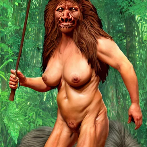 Prompt: Marjorie Taylor Green as a Neanderthal, ultra detailed