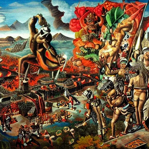 Prompt: fall of tenochtitlan, epic painting