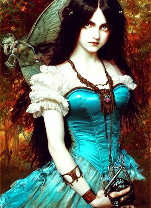 Image similar to ( ( gothic # ) ) princess portrait *. *. by william henry hunt * *, highly detailded, turquoise rust, steampunk, battle angel alita