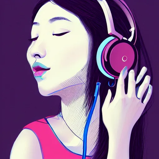 Image similar to an illustration of a beautiful woman listening to music by JeeHyung lee, highly detailed, digital art, trending on artstation