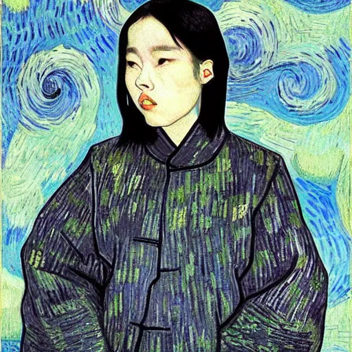 Prompt: korean billie eilish by vincent van gogh