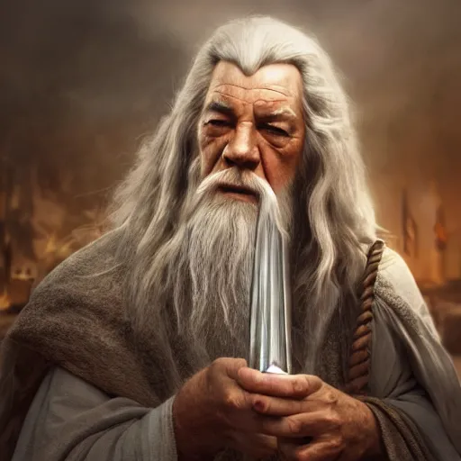 Prompt: gandalf attacks ancient athens, high detail shot, smoking, render, cgsociety, photorealism