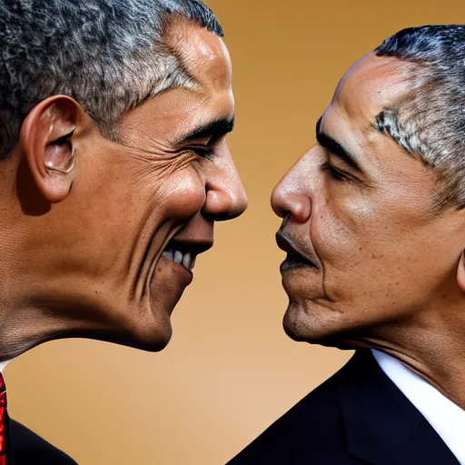 Image similar to obama going in for a kiss with donald trump , obama kissing donald trump , 8k , professional photography