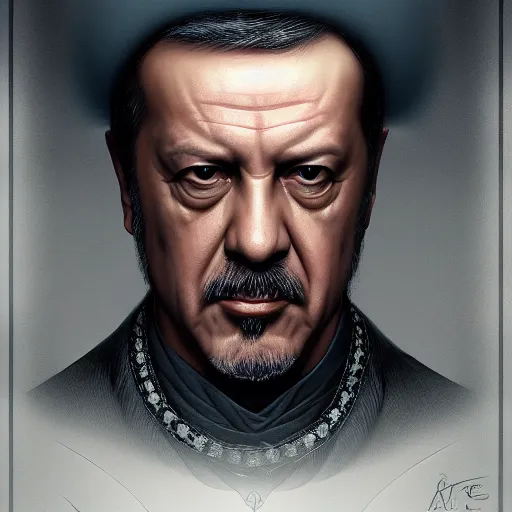 Prompt: portrait of recep tayyip erdogan, d & d, face, dark fantasy, intricate, elegant, highly detailed, digital painting, artstation, concept art, smooth, sharp focus, illustration, art by artgerm and greg rutkowski and alphonse mucha