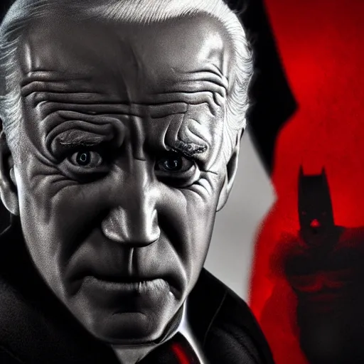 Prompt: joe biden as batman, haunted, spooky, scary, by sam guay, moody lighting, hyperrealism, finely detailed 4 k, octane render