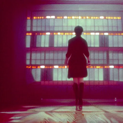 Image similar to cinematic portrait of a runaway replicant in an empty room, still from the movie bladerunner