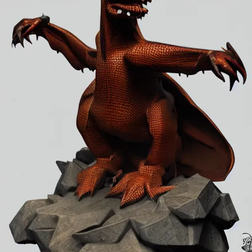 Prompt: 8k male figure Charizard sculpture, concept art, hyper realism, background is a pattern grid of mathmatics that explain the universe