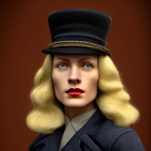 Image similar to A Hearts of Iron IV portrait of a blonde German actress with high cheekbones. Good bone structure. Dressed in 1940s style. Highly detailed, fine Art, high detail, great lighting, 8k resolution, masterpiece, concept art, illustration, clear eyes, painting oil on canvas, octane render, HDR, trending on artstation, 4k, 8k, HD