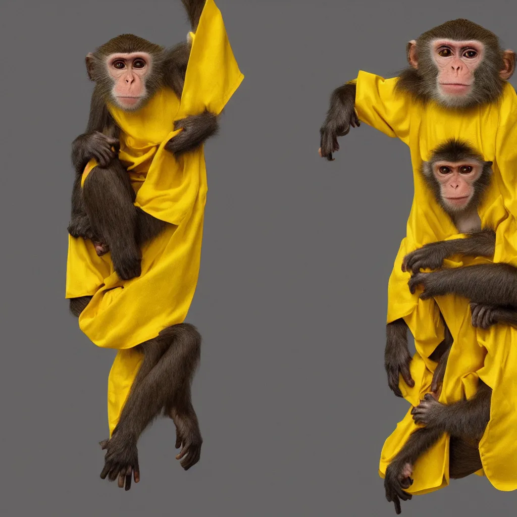 Image similar to a monkey wearing a yellow kimono, 8 k