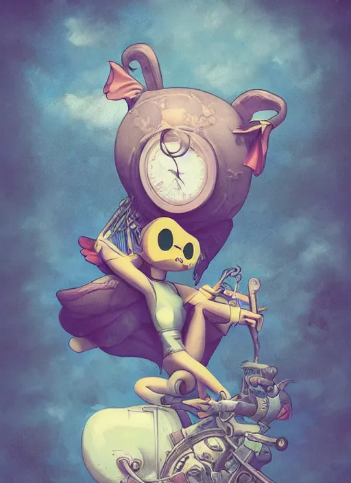 Image similar to pop surrealism, lowbrow art, psychic tandem flying war elephant, adventure time, natalie shau, loreta lux, tom bagshaw, mark ryden, trevor brown style,