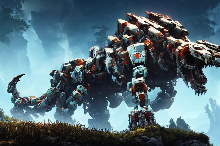 Image similar to tremortusk machine mecha animal beast robot of horizon forbidden west horizon zero dawn bioluminiscence global illumination ray tracing hdr fanart arstation by sung choi and eric pfeiffer and gabriel garza and casper konefal