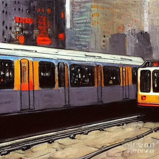 Prompt: painting of new york subway by piet mondrian