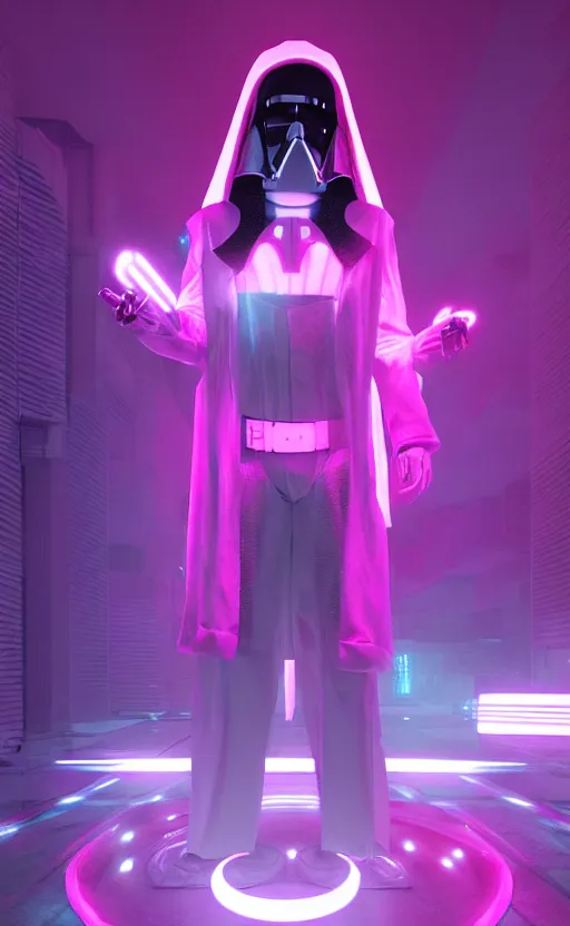 Image similar to white darth vader dancing synth wave retro wave vapor wave white and pink lighting and clothes and tech cyberpunk style ultra realistic high quality highly detailed 8 k