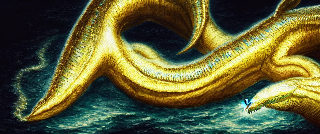 Image similar to hyperrealistic very intricate rococo iridescent white leviathan swallowing the earth digital painting concept art james white! cinematic soft glow yellow lighting low angle hd 8k sharp shallow depth of field