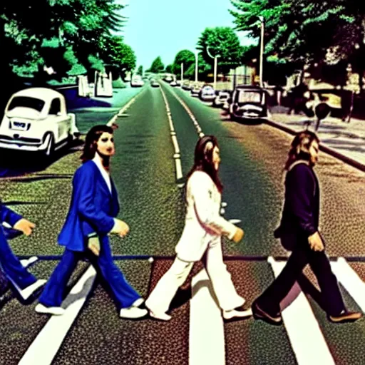 Image similar to full-color photo taken in 1969 of: On Abbey Road in London, an elderly male Frankenstein monster is doing a groovy dance as he slowly walks toward the camera. The top of his head is flat. He is wearing a kitschy stylish 1960s outfit. One of his eyeballs is joo-joo. He is a holy roller. He has long hair that has grown down to his knees. He is probably a joker because he does whatever pleases him. Professional promotional photograph released by Apple Records.