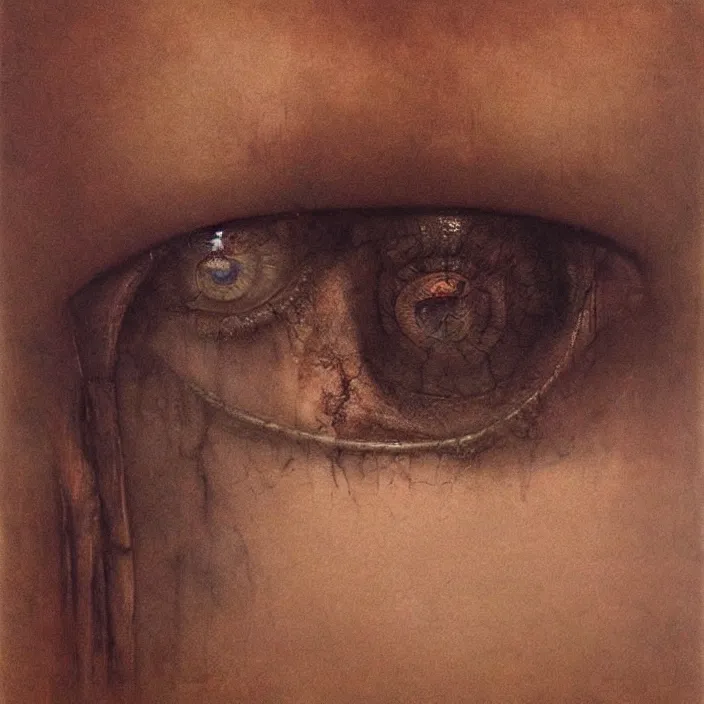 Image similar to beksinski, zdzisław - her eyes wide, oil on canvas