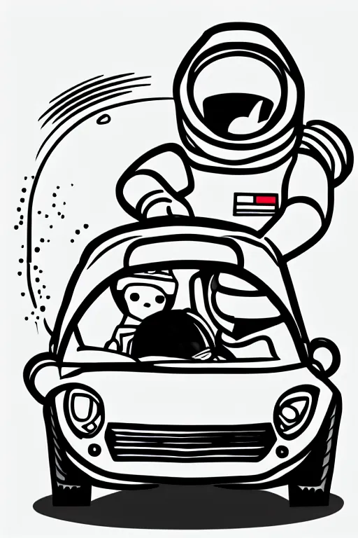 Image similar to basic digital drawing in photoshop of simple astronaut driving a fly car