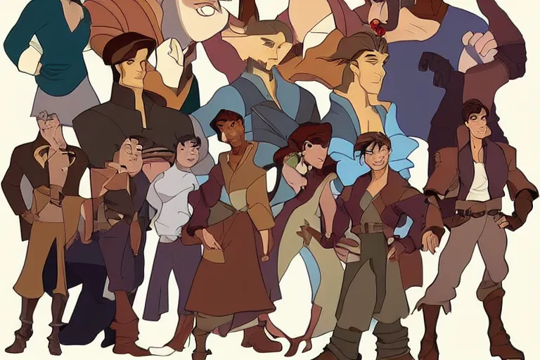 Prompt: a diverse group of character designs in the style of Treasure Planet