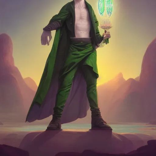 Image similar to A white mafia man with a green aura surrounding his entire body by andreas rocha and john howe, and Martin Johnson Heade, featured on artstation, featured on behance, golden ratio, ultrawide angle, f32, well composed, cohesive.69:1