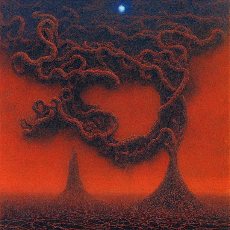 Prompt: lovecraftian sky, detailed, by beksinski, jean jean delville