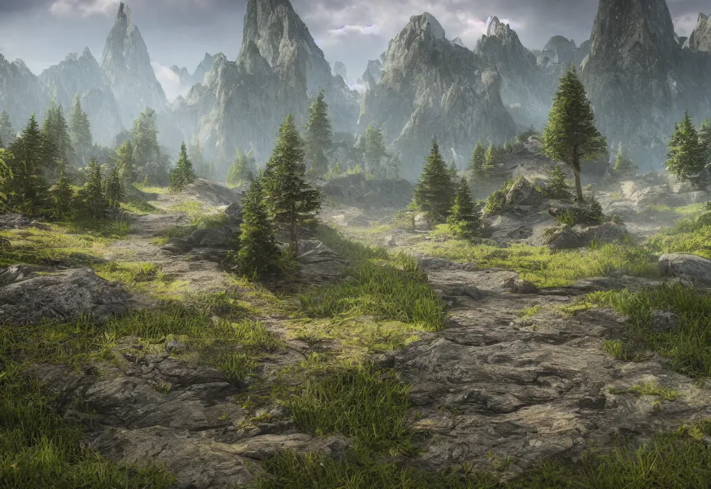 Image similar to Ultra realistic terrain with mystical background