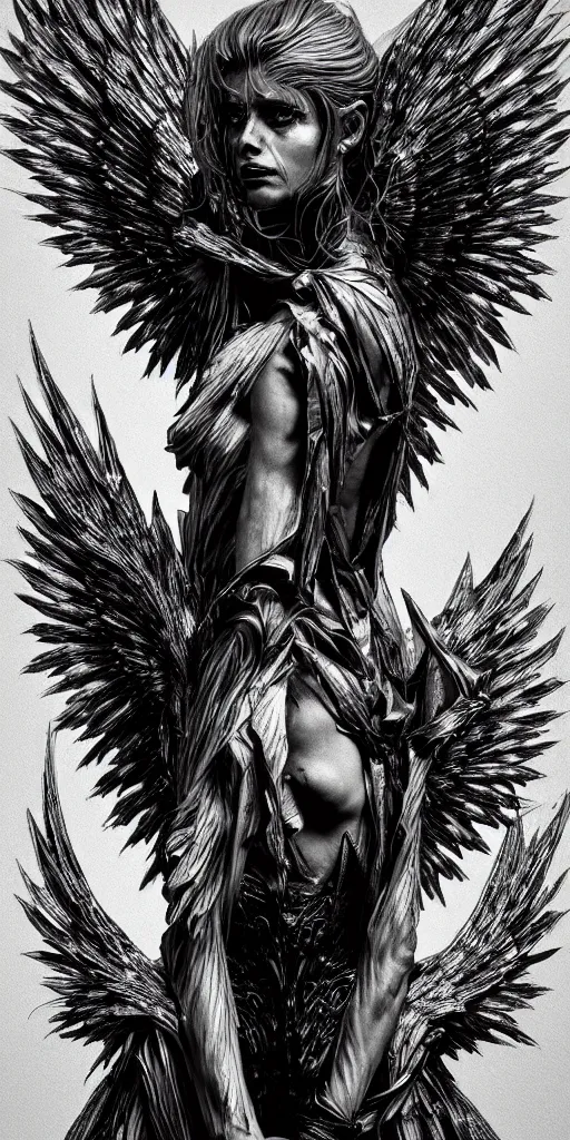 Image similar to hyper detailed ultra sharp of a beautiful azazello is one of the demonic and mystical characters in the work, a negative character in biblical stories, a fallen angel who opposed the will of god. trending on artstation, golden, delicate, facing camera, hyper realism, 1 4 5 0, ink, ultra realistic, 8 k