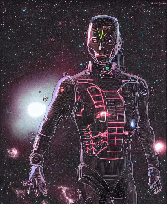 Image similar to Elon Musk as a borg drone by Moebius, 4k resolution, detailed